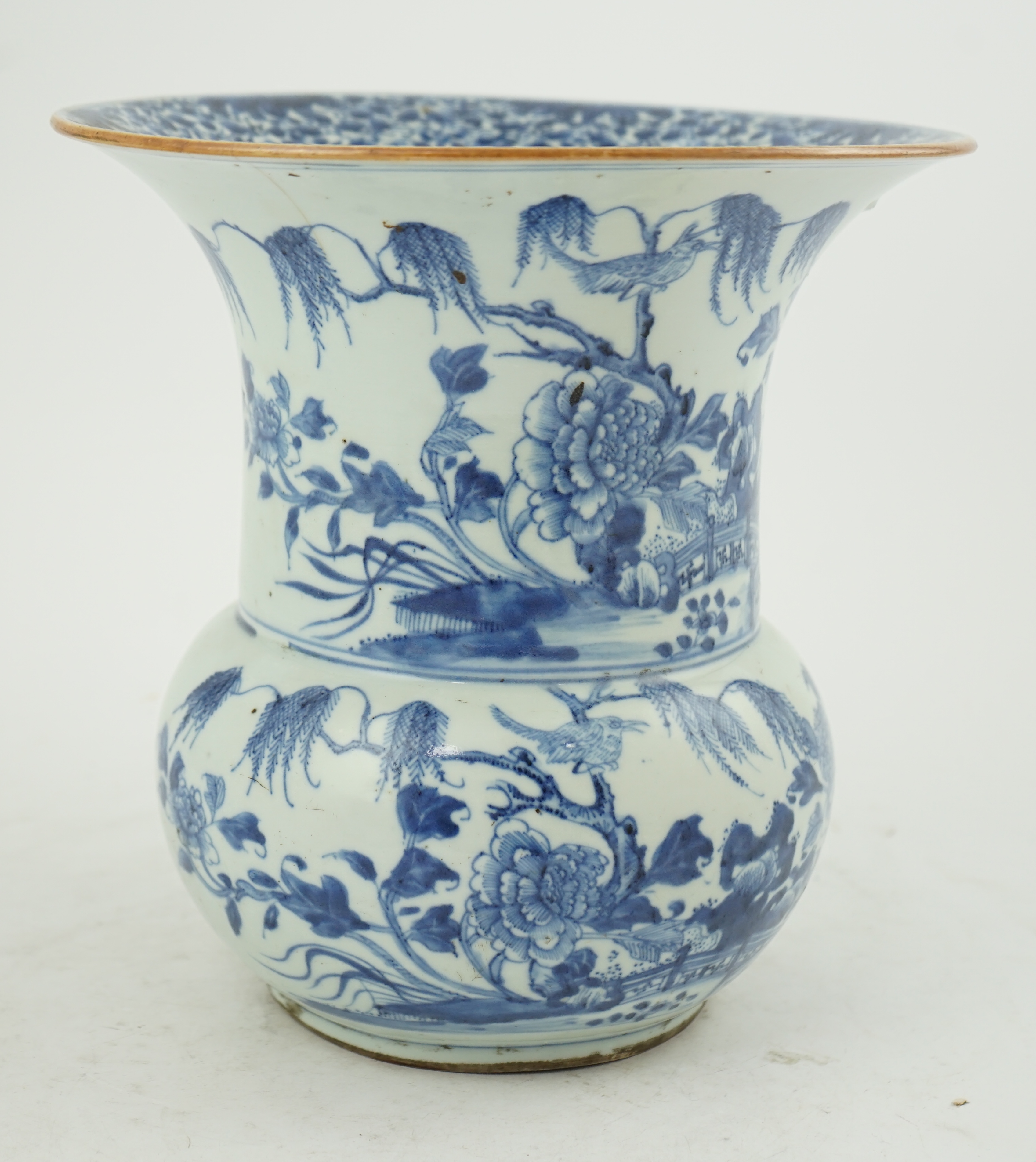 A large Chinese blue and white spittoon, zhadou, Yongzheng/Qianlong period